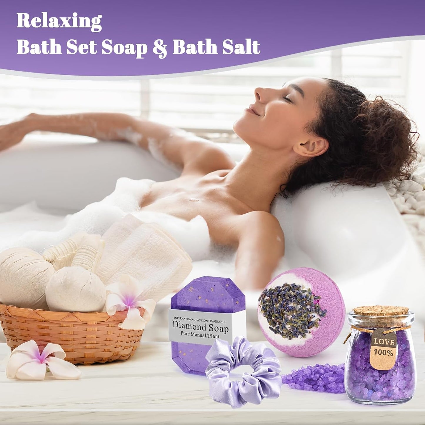 Gifts for Women, Mom, Wife, Girlfriend, Sister - Lavender Spa Gift Basket Set for Birthday, Christmas, Valentine's Day