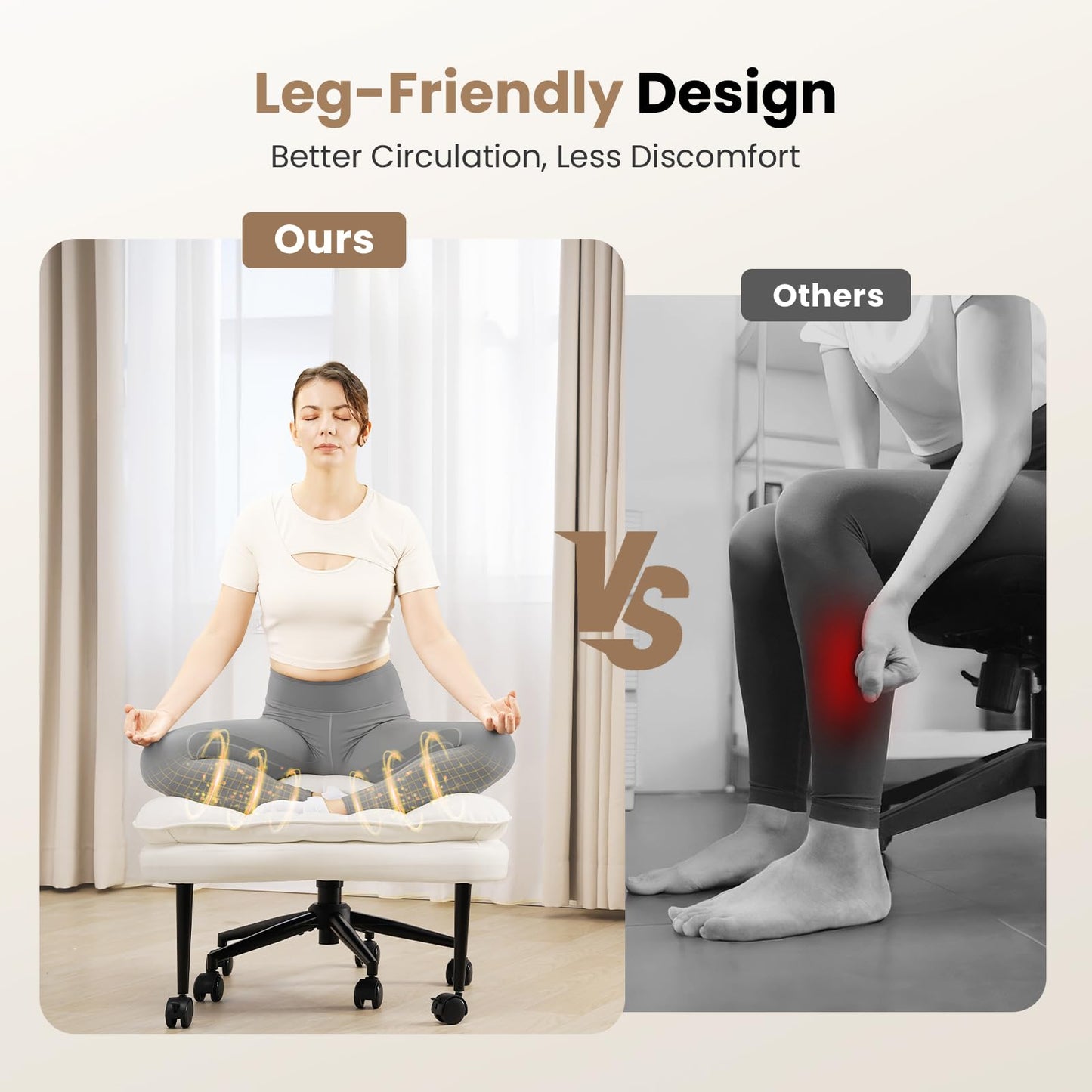 HOMRELEXA Extra-Wide & Tall Cross-Legged Office Chair – Deeply-Padded Cloud Seat, Ergonomic Back Support, Adjustable Height for ADHD & Meditation, White