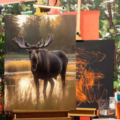 HMDIIMGE Moose Walking Diamond Painting Kits for Adults, Animal 5D Full Drill Diamond Art Kits Paint with Round Diamonds DIY Gem Art Painting kit for Home Wall Decor Gifts 12x16 inch
