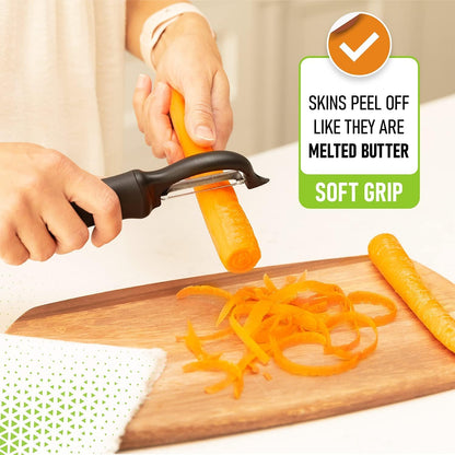 Premium Swivel Vegetable Peeler, Soft Grip Handle and Ultra Sharp Stainless Steel Blades - Perfect Kitchen Peeler For Veggie, Fruit, Potato, Carrot, Apple - Pink Lemonade (Black)