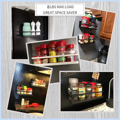 YJSMO 2 Pack Magnetic Spice Rack for Refrigerator,Heave Duty Magnetic Shelf For Kitchen,Magnet Book Shelf For Whiteboard,Space Container,Drill free (Black)