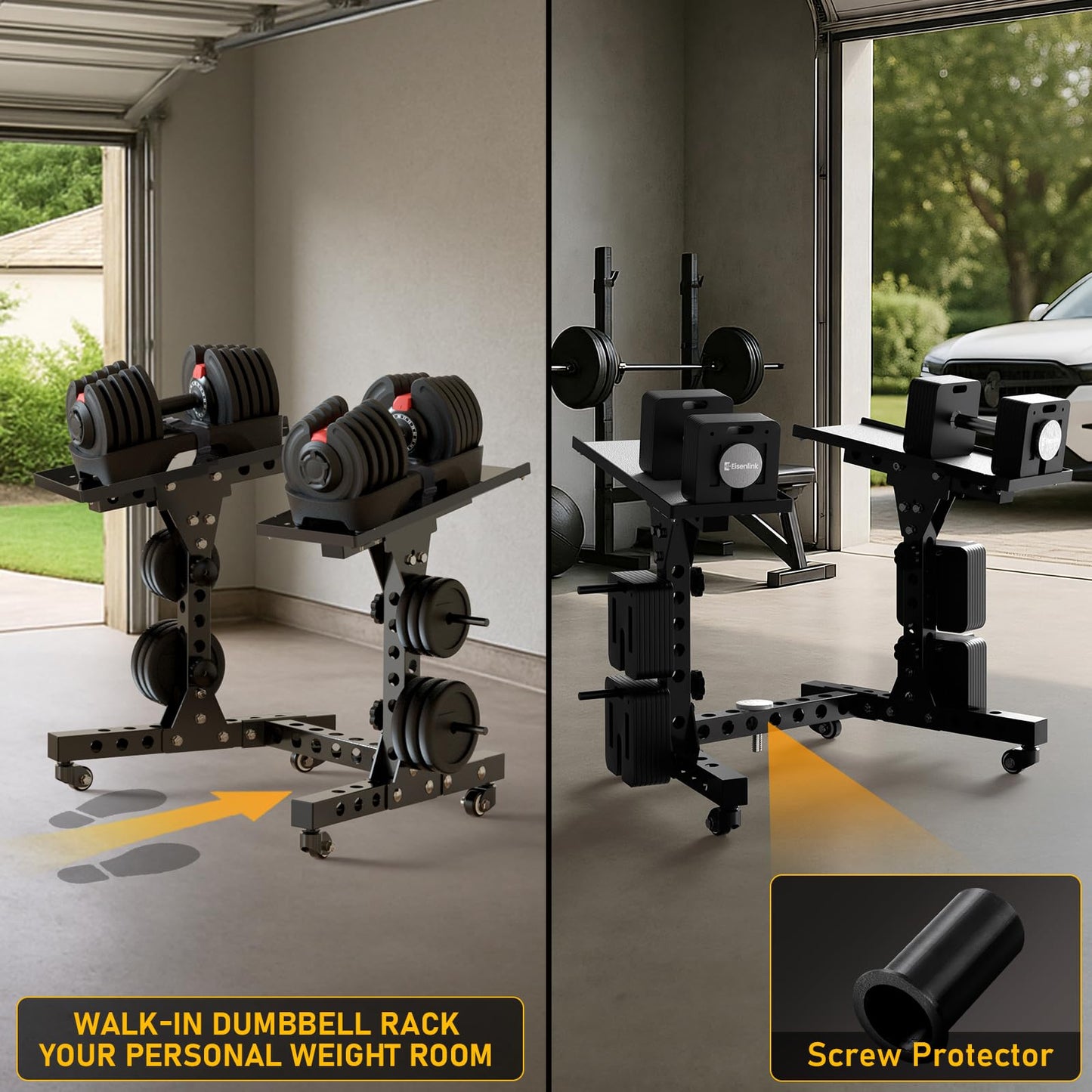 Eisenlink Adjustable Dumbbell Rack & Weight Rack, Holds 440 lbs, Space Saving Design for Home Gym Organization (High Rack)