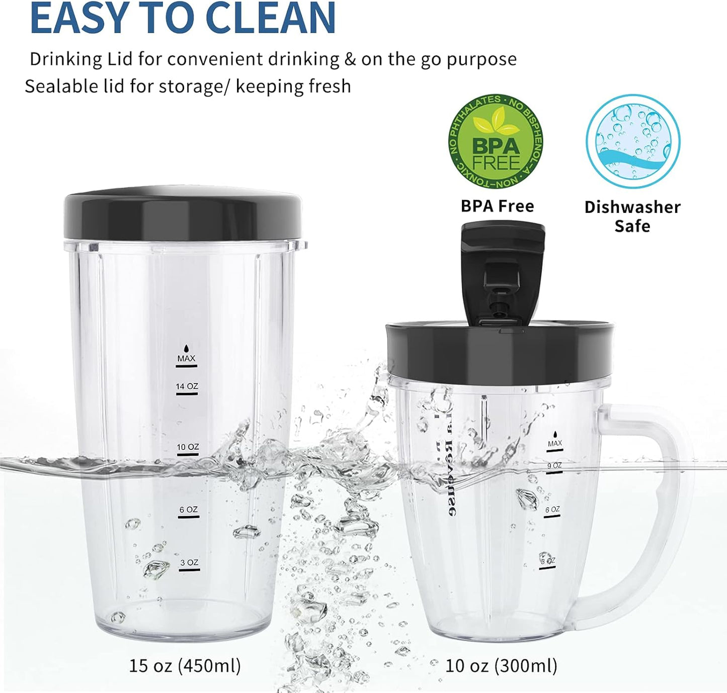 La Reveuse Personal Size Blender 250 Watts Power for Shakes, Smoothies, Sauces with 1 Piece 15 oz Cup & 1 Piece 10 oz