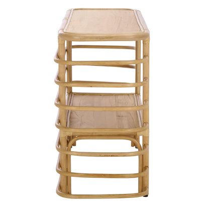 SAFAVIEH Home Collection - Maestro Natural Rattan & Wood Console Table with 1 Shelf, Fully Assembled, Modern Tropical Accent (CNS5400A)