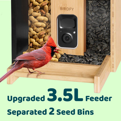 NETVUE by Birdfy Smart Bird Feeder with Camera Solar Powered 2K Live Steam&AI Bird Species Identification&Motion Detection,Birds Watching Wood Feeder for Chistmas Gift for mom,Children and Myself