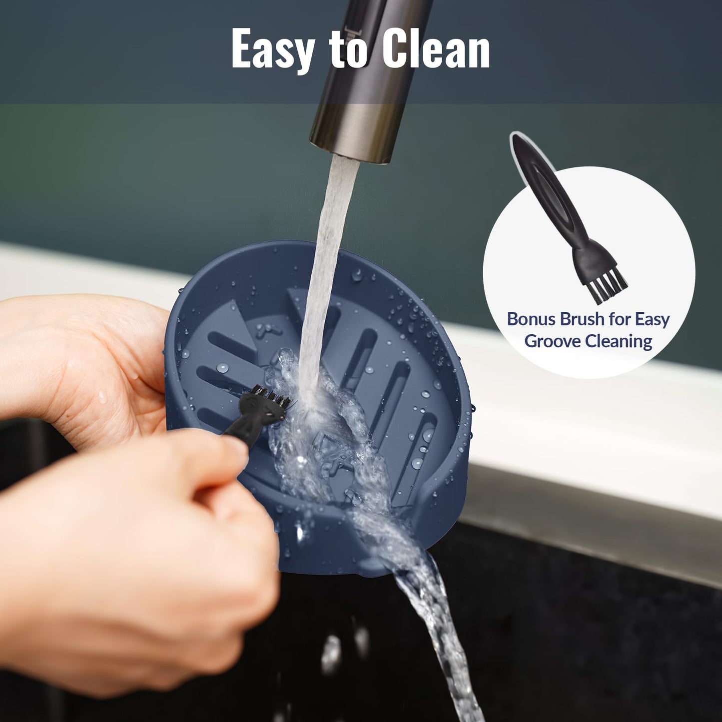 NiHome Silicone Sponge Holder Compatible with Scrub Daddy Mommy Sponges for Kitchen & Bathroom, Auto Draining Organizer, Holds Multiple Sponges & Cleaning Tools, Food-Grade, Dishwasher Safe(Dark Blue)