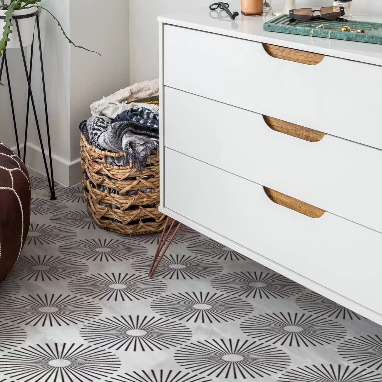2pcs 12x12 Inch Reusable Tile Stencils Template for Painting Wall Tile Floor Cement Patio Furniture DIY Home Décor