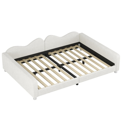 Merax Full Size Upholstered Daybed, Sherpa Fabric Sofabed with Cloud-Shaped Backrest, No Box-Spring Needed, White