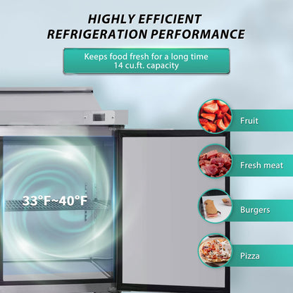 ORIKOOL 48" Commercial Sandwich Prep Table Refrigerator - 2 Door Stainless Steel Fright, 14 Cu.Ft Capacity, Low Noise, Adjustable Shelves, Auto Defrost, Digital Temp Control
