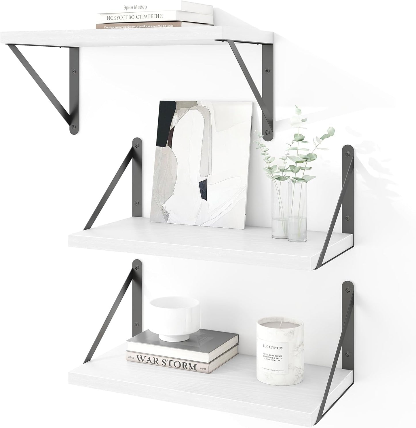 Heimlove Set 3,Light Floating Shelves for Wall of Wood Wall Mounted Bookshelf Decorative Shelf for Living Room Bathroom