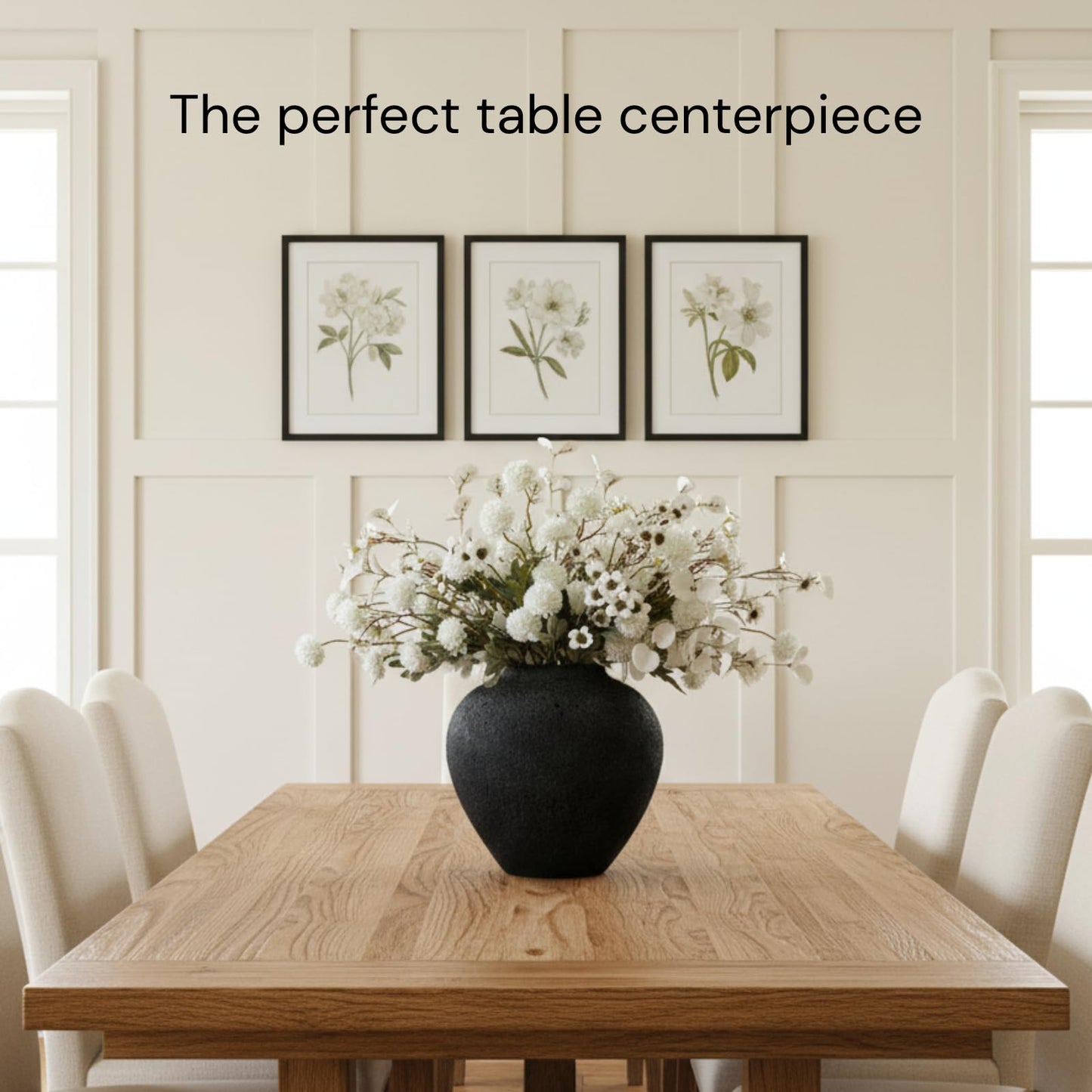 Black Large Round Vase Pottery Look for Home Decor, Arina Black Rustic Iron Vase Modern Farmhouse, Console Table Decor, Earthy Textured Metal Big Black Round Vases for Centerpieces, Jarrones Grandes