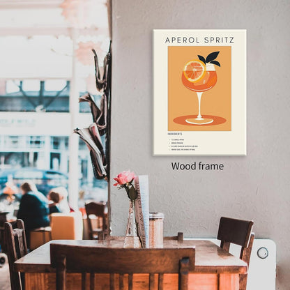 Heltrappe 08x10 inch Funky Orange Aperol Spritz Aesthetic Poster Modern Trendy Cocktail Alcohol Wall Art Framed Bar