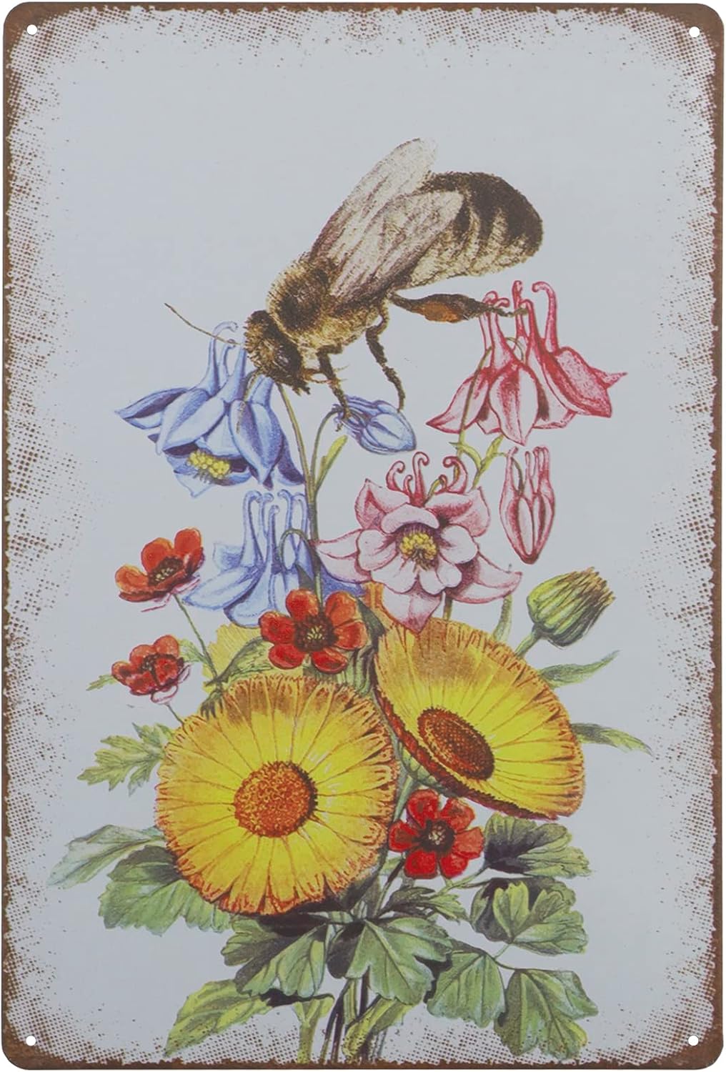 Retro Metal Tin Sign, Bee Sunflower Summer Wall Decor, Farmhouse Decor for Home Cafes Office Store 8 x 12 in