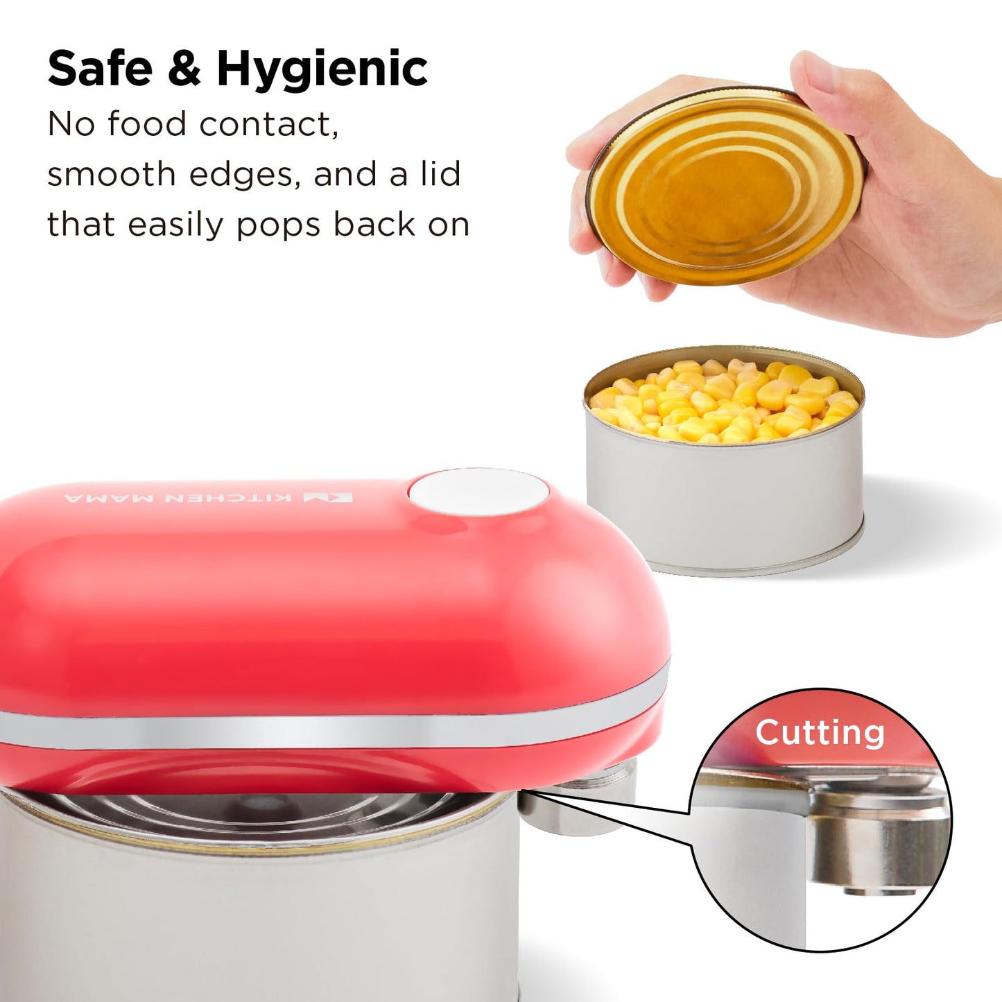 Kitchen Mama Mini Plus Rechargeable Electric Can Opener: USB-C Charging, Hands-Free, Auto Stop, Compact, Cordless, Smooth Edge - Perfect for Seniors with Arthritis, Home, and Travel (Red)