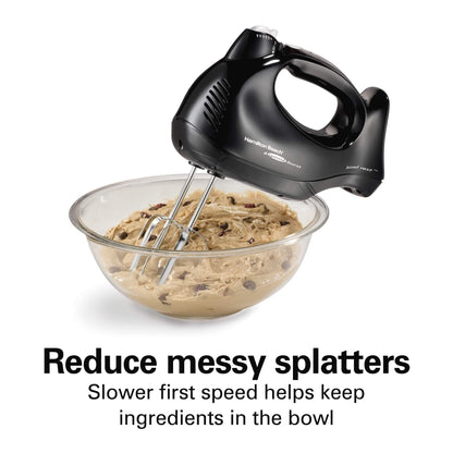 Hamilton Beach Power Deluxe 6-Speed Electric Hand Mixer with Snap-On Storage Case, QuickBurst, Beaters, Whisk, Powerful 250 Watt Motor, Bowl Rest, Black (62692)