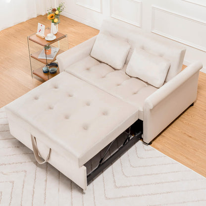 COMHOMA Convertible Sofa Bed,55" Sleeper Sofa Bed,3-in-1 Pull Out Couch Bed with Reclining Backrest and Pillows,Convertible Sleeper Loveseat for Living Room(White)