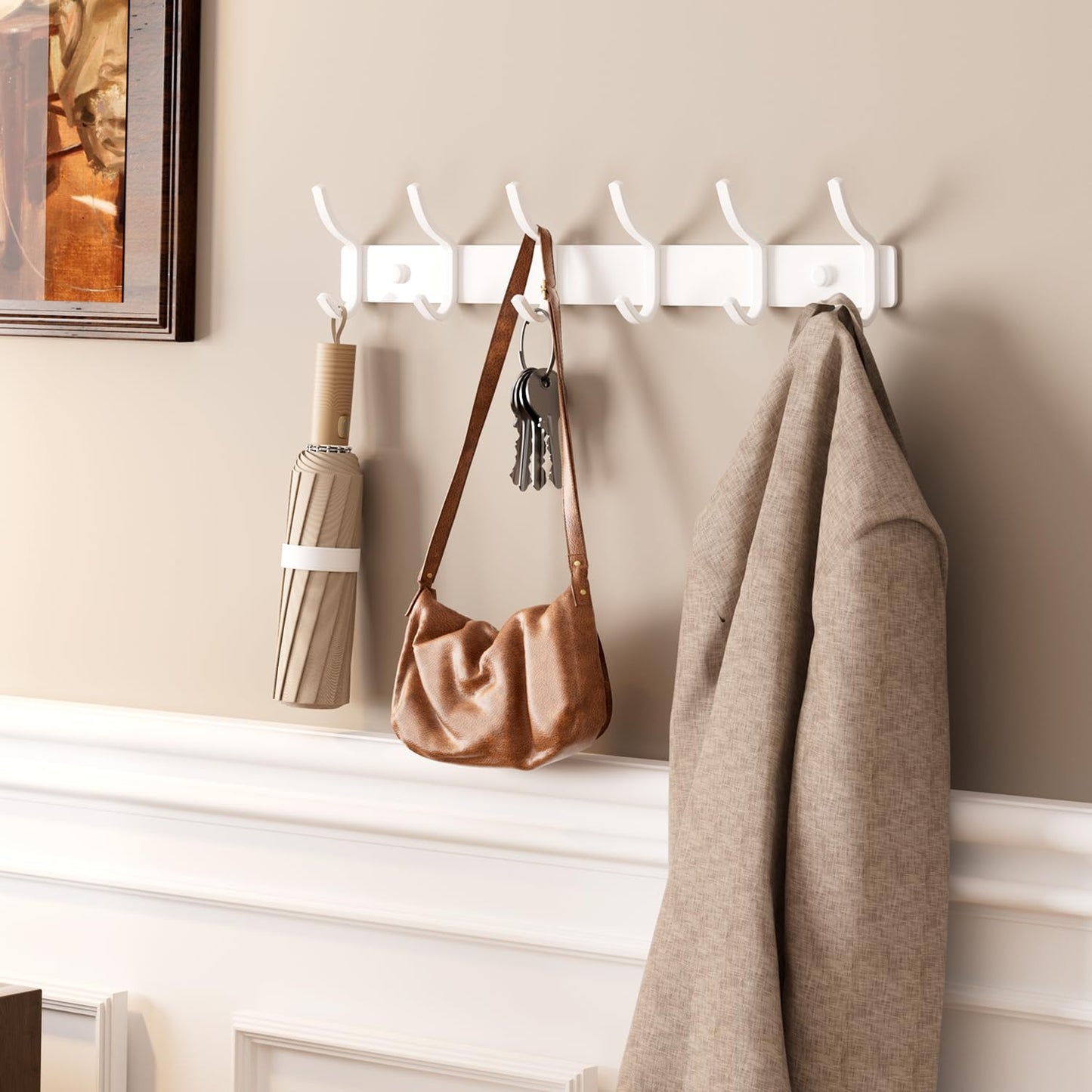 GWAAZXGZ White Wall Mounted Coat Rack - 15 Inch Arc Shaped Design with 6 Hooks for Hanging Coats, Bags, and Towels in Entryway, Livingroom, Bedroom, Bathroom, and Kitchen, 2 Pack