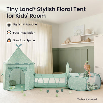 Tiny Land Kids Tent with Mat, Kids Play Tent for Toddlers, 3-in-1 Kids Play Tunnel with Ball Pit & Tent, Pop Up Crawl Tunnel for Toddlers