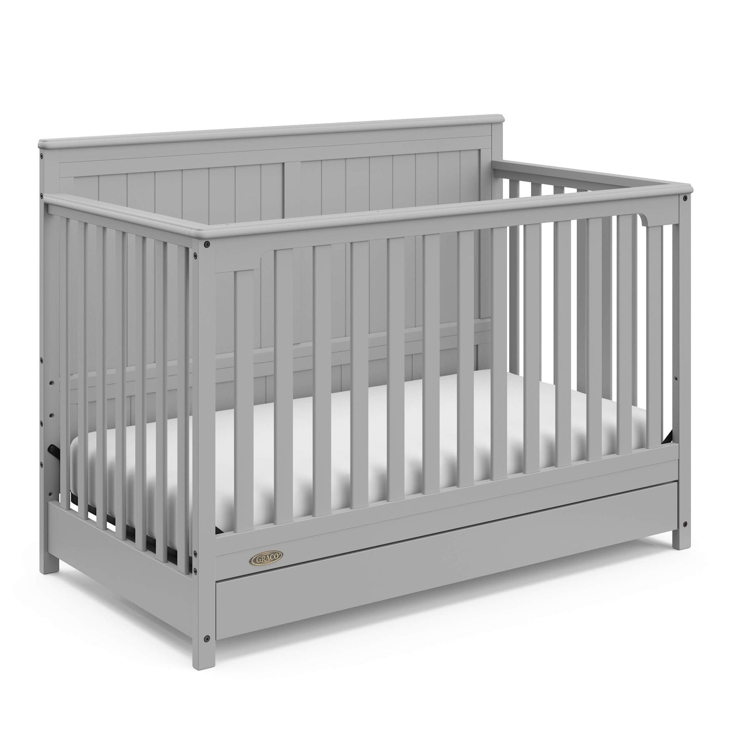 Graco Hadley 5-in-1 Convertible Crib with Drawer – GREENGUARD Gold Certified, Fits Standard Crib Mattress, Converts to Toddler Bed, Daybed and Full Bed, 4 Adjustable Mattress Heights (Pebble Gray)