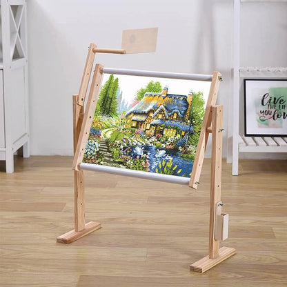 Adjustable Cross Stitch Frame Stand, 360° Rotating Wooden Embroidery Holder, Hands-Free Tool for Needlework & Craft Sewing