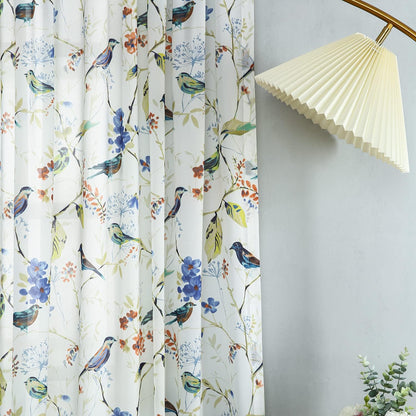 2 52 96 Inches Leeva Birds Pattern Sheer Curtains, Lightweight Rod Pocket Semi Sheer Curtain Drapes Window Decor