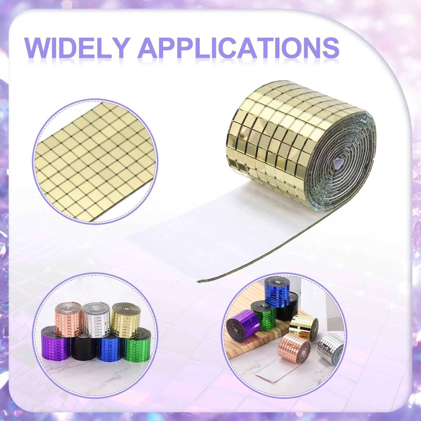 MECCANIXITY Self Adhesive Glass Mirror Mosaic Tiles 3200 Pcs 5 x 5 mm Disco Tiles for Craft Decoration Glass Mirror Disco Ball Gold 2 Pcs