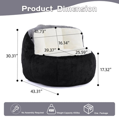 Amacv Oversized Bean Bag Chairs,Multicolor Faux Fur Couch Filled with Shredded Sponge,Large Lounger Sofa for Living Room,No Assembly Required, Black+White+Grey