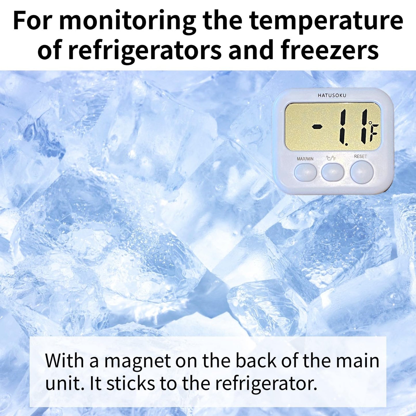 HATUSOKU Digital Thermometer with External Sensor, Magnet, Suction Cup, Water Thermometer, Aquarium, Refrigerator, Freezer (White)