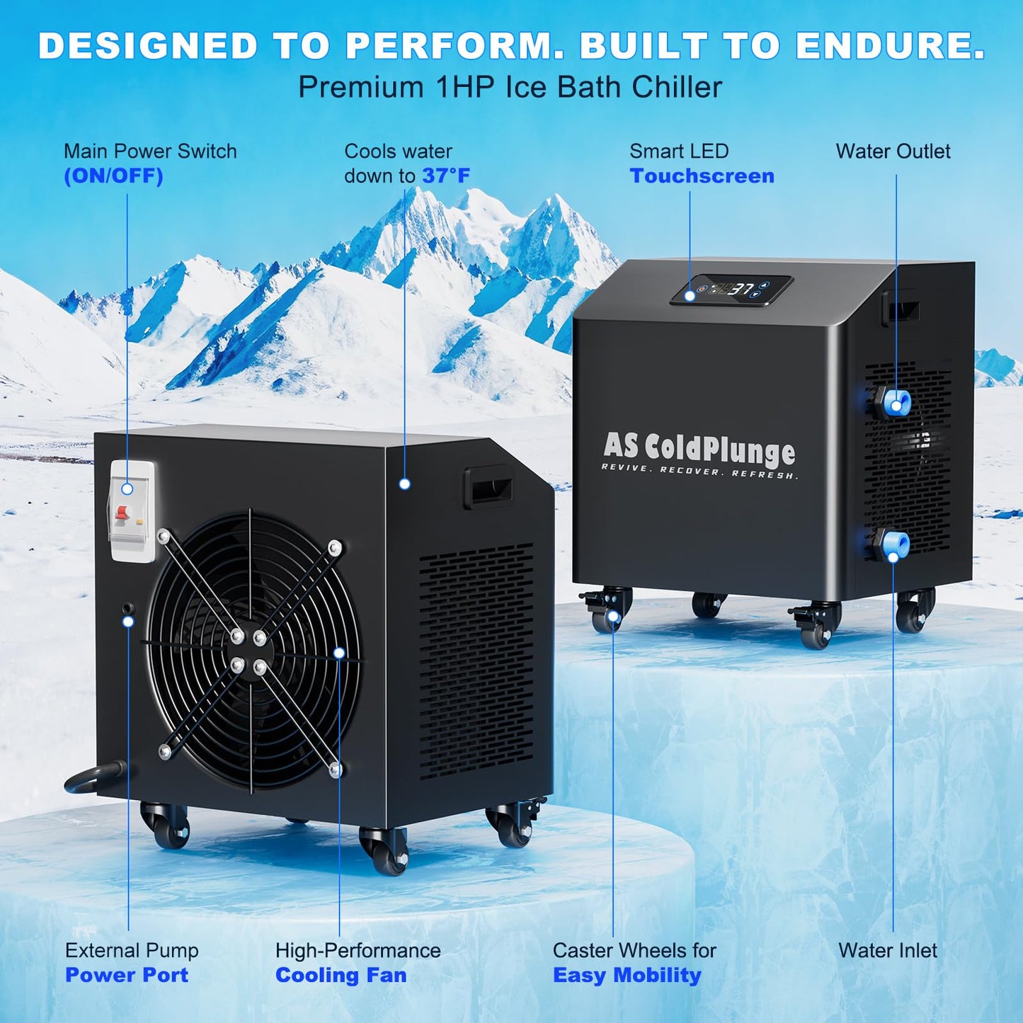 AS ColdPlunge 1HP Ice Bath Water Chiller for Cold Plunge, High-Power Cold Plunge Chiller with External Pump & Filtration System, 110V Professional Ice Bath Cooling System for Cold Therapy Recovery