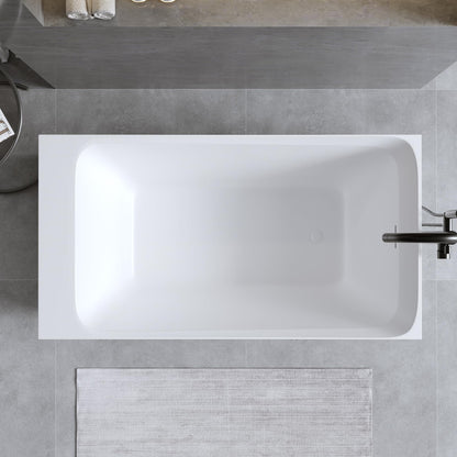 GDFStudio 51" Solid Surface Freestanding Bathtub, Matte White Resin Stone Soaking Tub with Overflow and Pop-Up Drain, Anti-Slip Stand Alone Deep Soaker Tub for Modern Bathroom Spa Relaxation