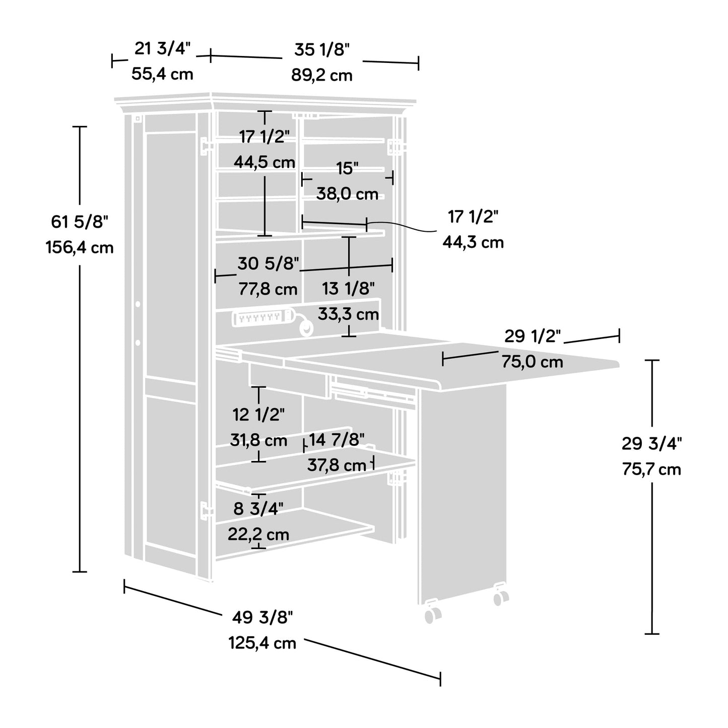 Sauder Miscellaneous Storage Craft & Sewing Armoire, L: 35.11" x W: 21.81" x H: 61.58", Glacier White finish