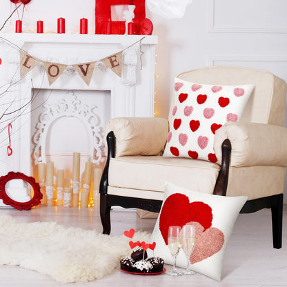 Briwooody 2 Pcs Valentine‘s Day Throw Pillow Covers 18 x 18 Inch Embroidery Cushion Covers Love Heart Pillow Cases for Sofa Bed Home Indoor Outdoor Decor Valentine Gift Couple Presents
