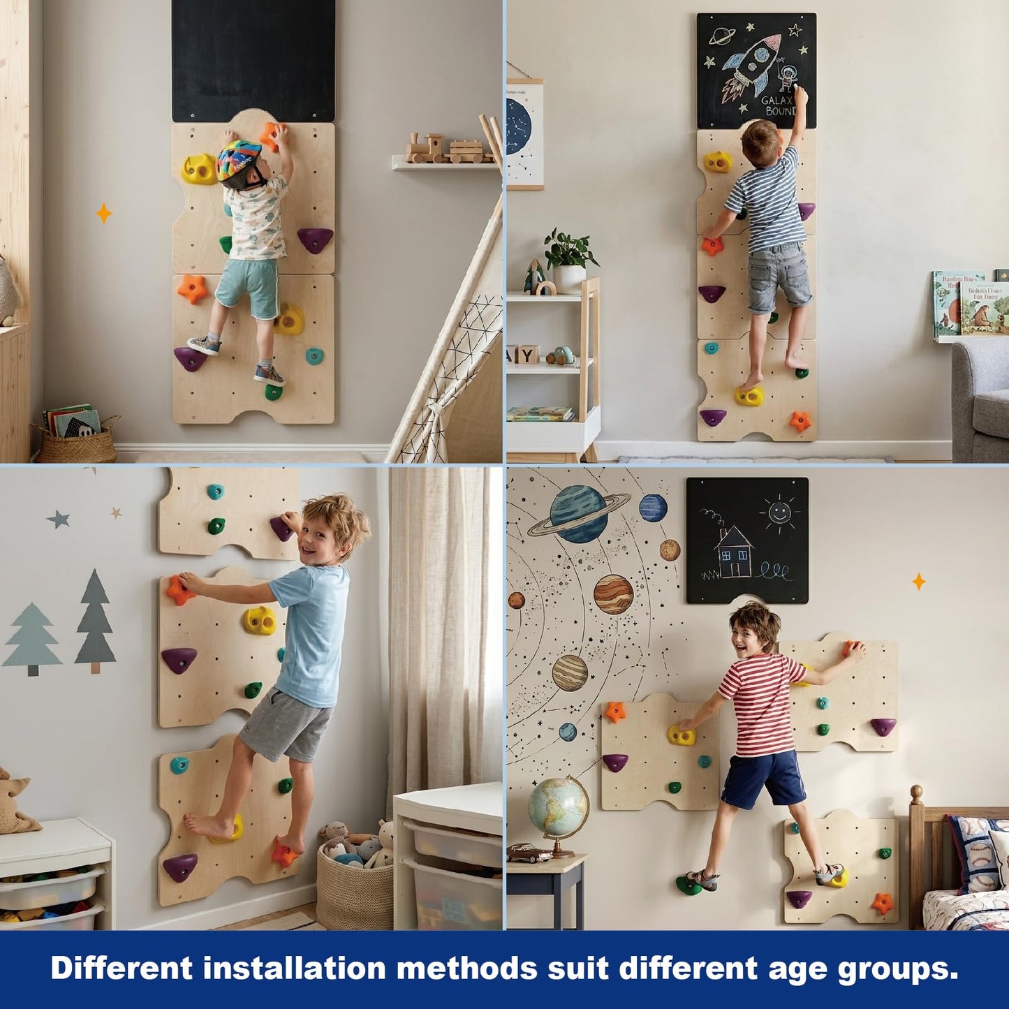 kidi house Rock Climbing Wall for Kids with 15 Rock Climbing Holds – Wooden Kids Indoor Climbing Wall with Drawing Blackboard, Pre-Drilled Nuts, Home Gym Kids Playroom Montessori Rock Wall Panel