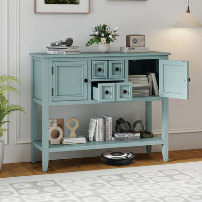Giantex Sideboard Buffet Cabinet with Storage, 42’’ Wood Credenza, Accent Coffee Bar Cabinet with Open Shelf, 2 Drawers & 2 Doors, Buffet Table for Entryway, Kitchen, Living Room, Hallway, Aqua Blue