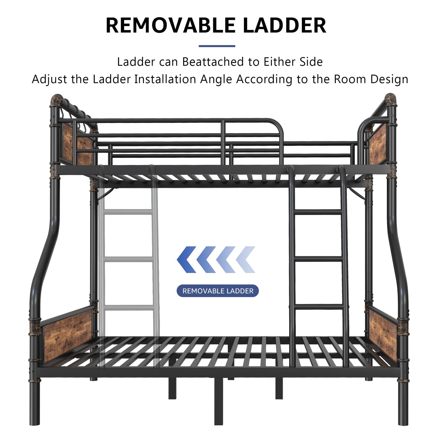 Jocoevol Metal Bunk Bed Twin Over Full, Industrial Bunkbeds Heavy Duty Bed with Safety Guard Rails and Space-Saving Design, Steel Bed for School, Bedroom (Vintage Brown)