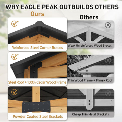 EAGLE PEAK 13x15 Hardtop Gazebo, Exposed Beam Rustic Gazebo, Galvanized Steel Gable Roof with Cedar Wood Frame, Outdoor Pavilion for Patio, Deck, Lawn and Garden Natural Wood/Black