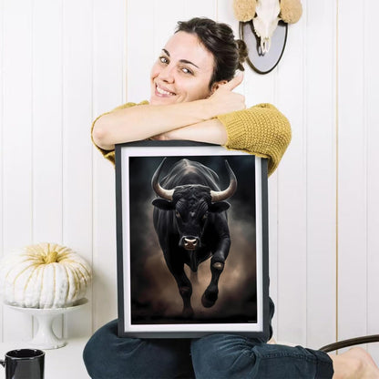 HMDIIMGE Strong Black Bull Diamond Painting Kit Handmade Hobbyist Cow Diamond Painting 5D Round Diamond Cross Stitch Crafts Wall Decoration Gifts 12x16 inch