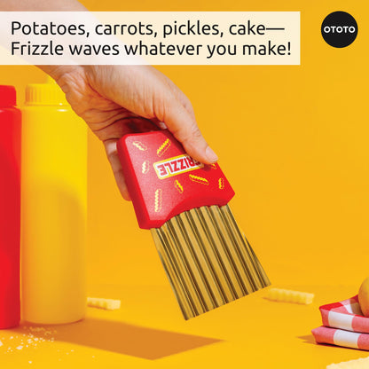 NEW - OTOTO Frizzle Crinkle Fry Cutter - Crinkle Cutter for Veggies, Waffles, Fries, Cool Kitchen Gadgets, Cute Kitchen Accessories, Funny, Unique Gifts, White Elephant Gifts, Quirky