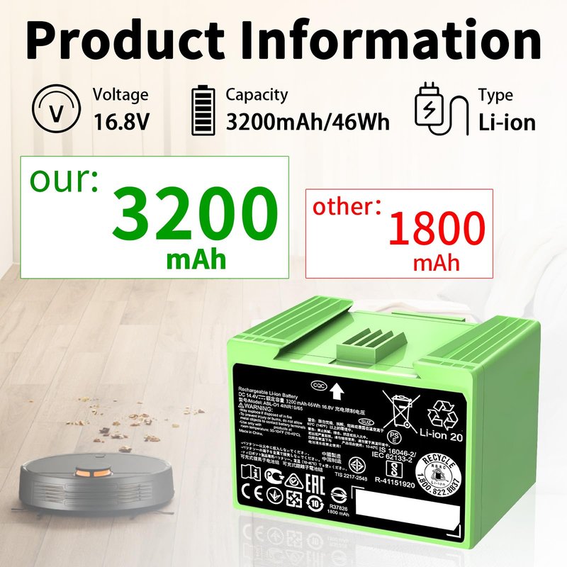 High Capacity for Roomba i7 Battery Compatible with iRobot Roomba i and e j Series, for J7 i7 i7+ i8 i8+ i6 i5 i4 i4+ i3 i3+ i7158 J7 7150 7550 and e5 e6 e5150 e5152 e6198 5511 ABL-D1 ABL-D2 14.4V