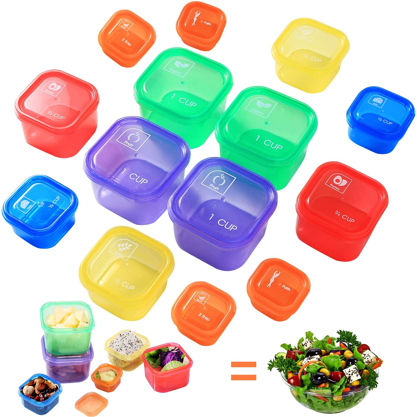 7Pcs Portion Control Container Kit,21 Day Fix Containers And Food Plan,Multi Color Coded Containers,Meal Prep System Storage Containers,BPA Free Weight Loss Food Containers For Double Diet Plan