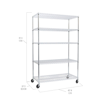 Seville Classics UltraDurable Heavy Duty NSF Solid Steel Wire Rack Storage Unit Organizer for Garage, Warehouse, Office, Restaurant, Classroom, Kitchen, 5-Tier Shelving, 48" W x 24" D