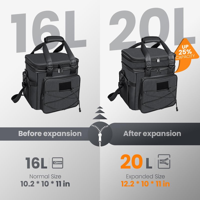 Tactical Lunch Box for Men, 20L Expandable Double Insulated Cooler Bag with Detachable Molle Pouches, Modern Tote for Adults, Waterproof and Leakproof for Work, Camping, Picnic, Hiking