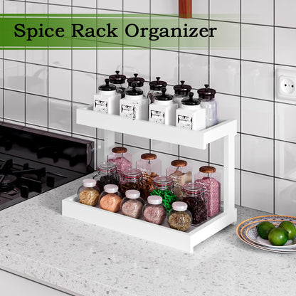 MARTY 2 Tier Spice Rack Organizer for Countertop, 15.8''L Coffee Station/Bathroom Organizer Countertop, Counter Shelf Desktop Storage Organizer for Kitchen, Bedroom, Office (Black)