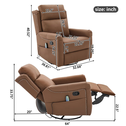 Christopher Knight Home Bailey American Massage Chair Recliner, Manual Swivel Rocker Recliner Chair with Massage and Heat, PU Leather Recliner Chair for Adults, Easy Move Design for Home Office, Brown