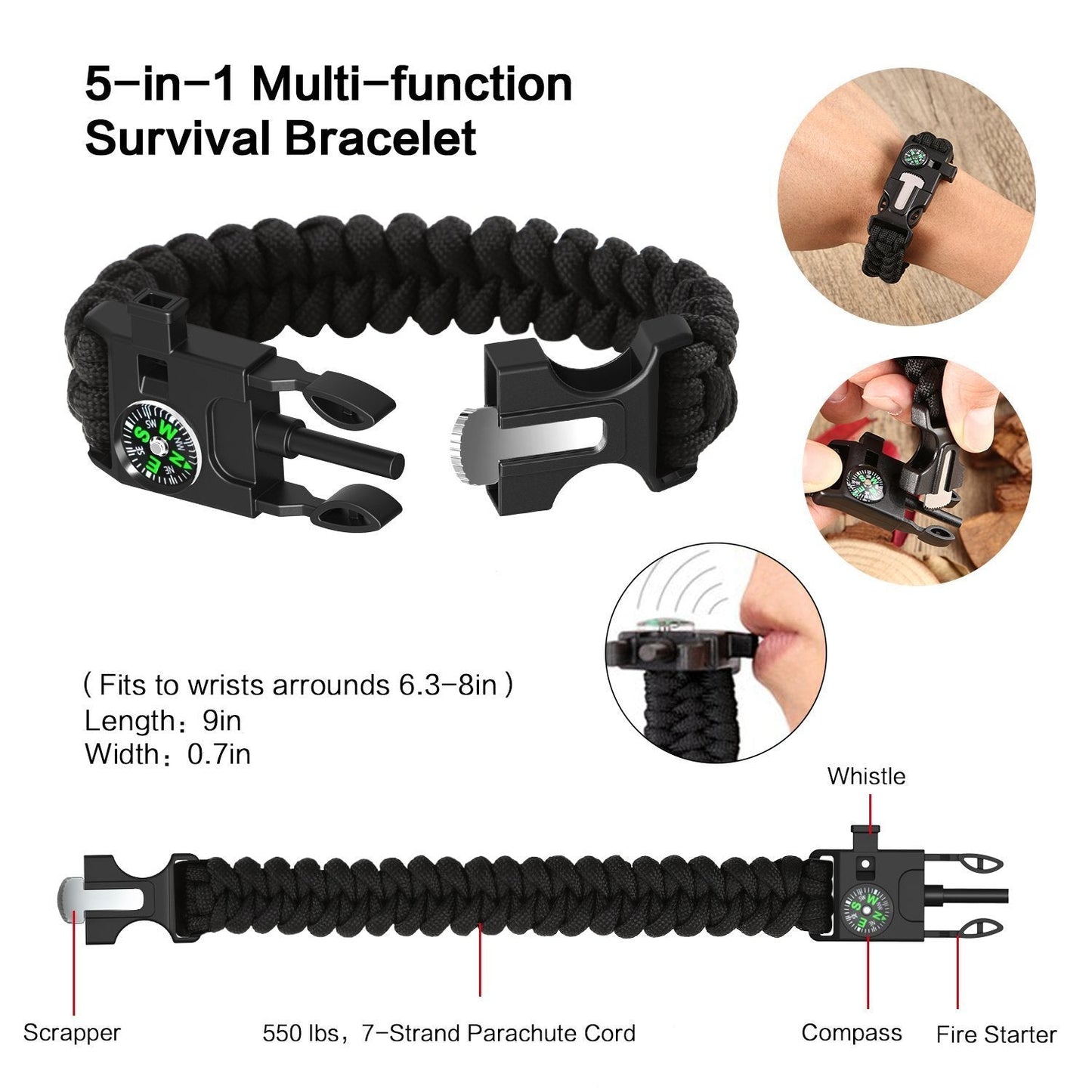 XUANLAN Emergency Survival Kit 13 in 1, Outdoor Survival Gear Tool with Survival Bracelet, Fire Starter, Whistle, Wood Cutter, Water Bottle Clip, Pen (Survival Kit 2)