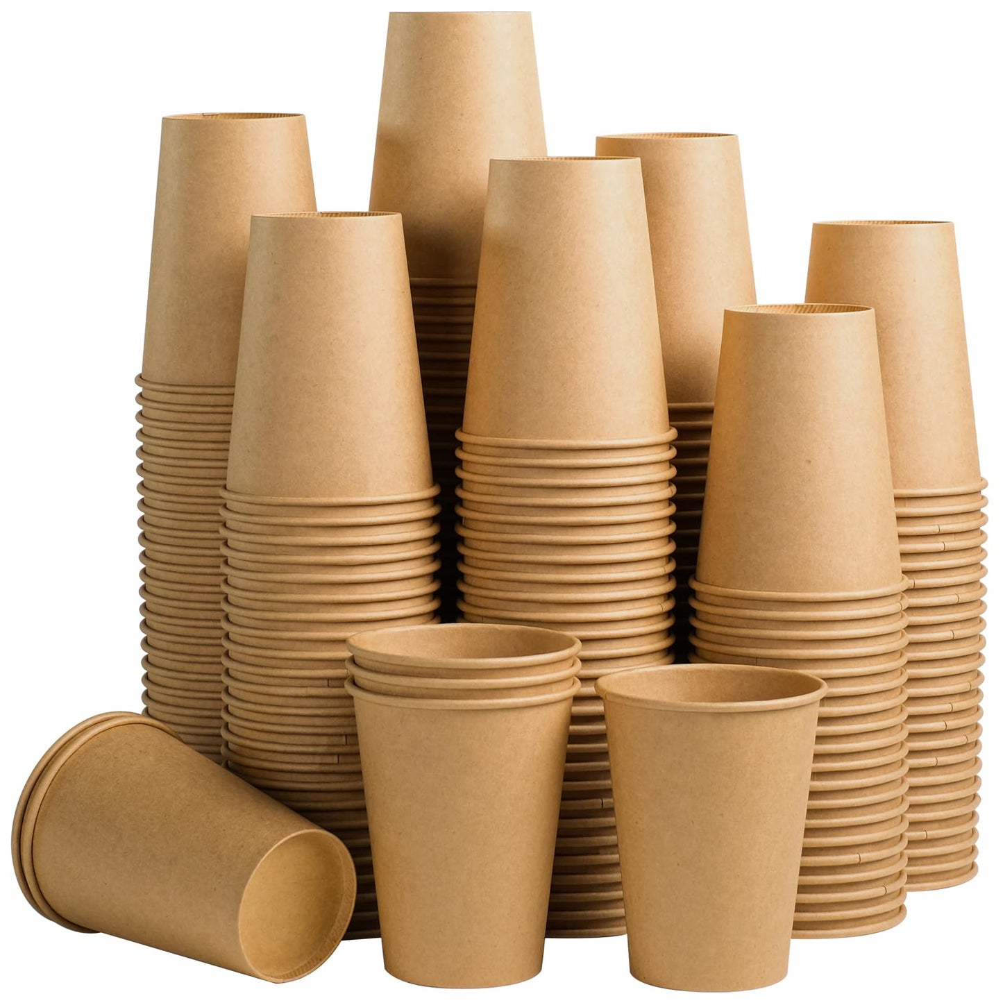 Clawsoff 180 Pack 12 OZ Paper Cups, Brown Kraft Disposable Paper Coffee Cups 12 oz, Unbleached Paper Cups for Hot/Cold Beverage Party, Picnic, Travel, and Events.