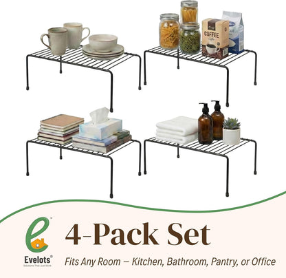 4 Pack Counter Evelots Kitchen Cabinet Wire Shelf Organizer/Rack - Sturdy Metal Shelf Risers - Double Your Space
