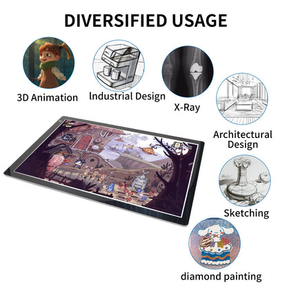 TOHETO A2 Light Pad Super Thin 7mm Portable Stepless Dimmable Brightness Large Light Box Copy Board for Diamond Painting Weeding Vinyl with 2 Multi-Functional Clips 12V 2A Adapter (23.7''x15.8'')