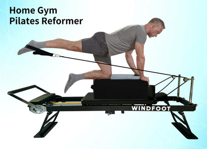 WINDFOOT Pilates Reformer Machine Equipment with 4X22LB Springs & 5X11LB Cords for Home Workout, Foldable Pilates Equipment with Jump Board for All Level Users (Black)