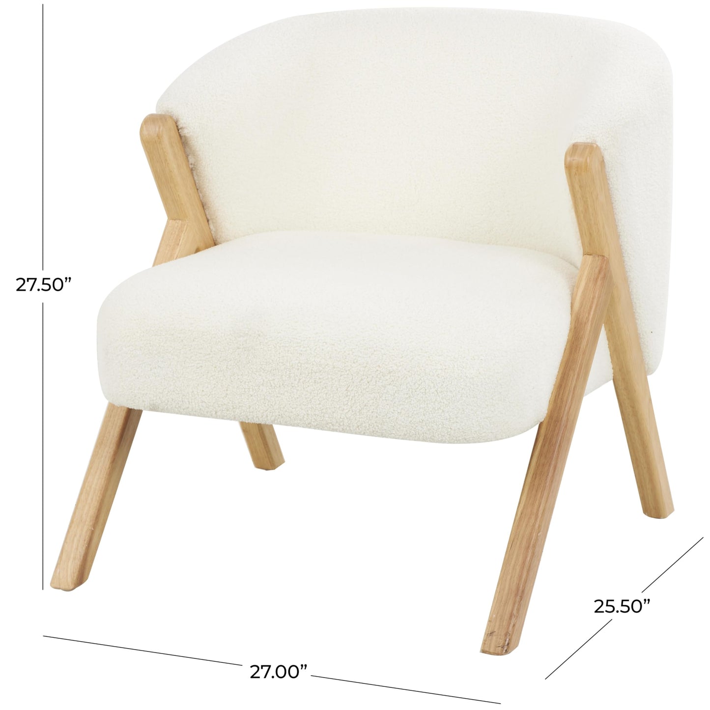 Deco 79 Polyester Living Room Accent Chair Rounded Boucle Side Chair with Angled Wooden Legs, Corner Chair 27" x 26" x 28", White